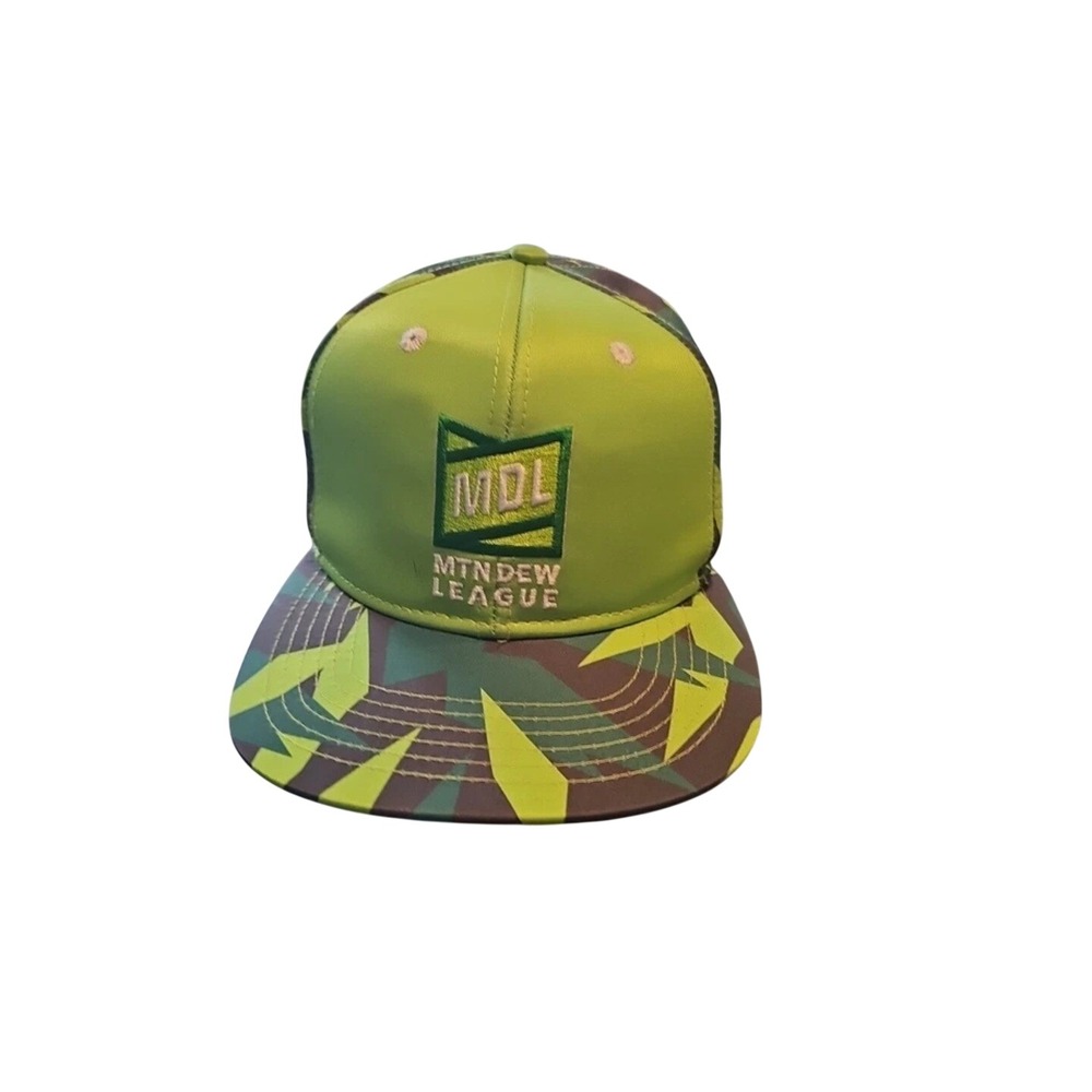 Mdl Mtn Dew Green League Adult Trucker Cap Hat Green Printed Flat Bill Snapback